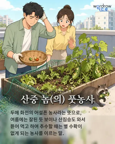 한국어 속담 “산중 놈(의) 풋농사” 1컷 일러스트
