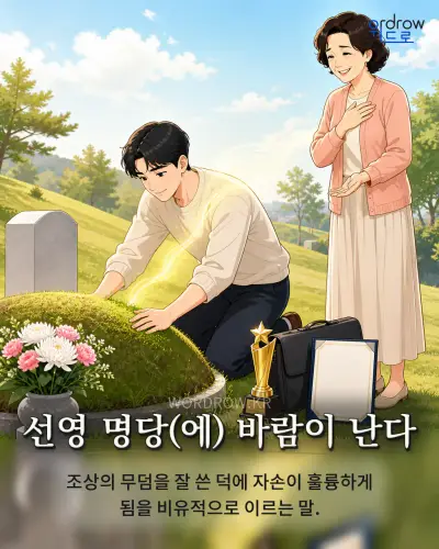 한국어 속담 “선영 명당(에) 바람이 난다” 1컷 일러스트