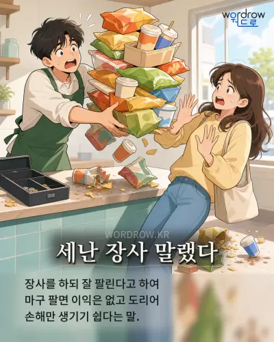 한국어 속담 “세난 장사 말랬다” 1컷 일러스트