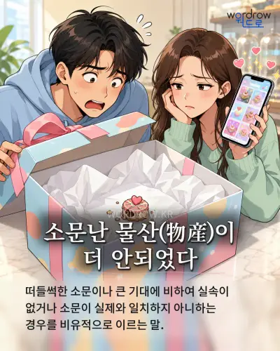 한국어 속담 “소문난 물산(物産)이 더 안되었다” 1컷 일러스트