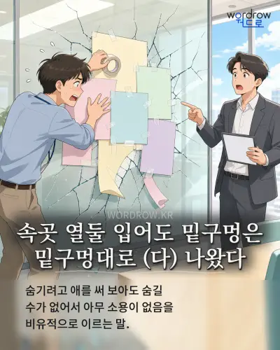 한국어 속담 “속곳 열둘 입어도 밑구멍은 밑구멍대로 (다) 나왔다” 1컷 일러스트