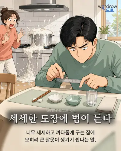 한국어 속담 “세세한 도장에 범이 든다” 1컷 일러스트