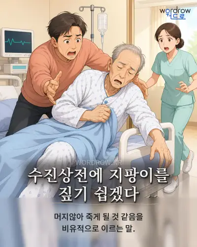 한국어 속담 “수진상전에 지팡이를 짚기 쉽겠다” 1컷 일러스트