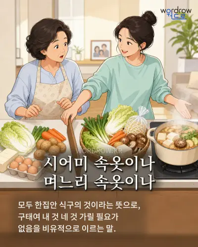 한국어 속담 “시어미 속옷이나 며느리 속옷이나” 1컷 일러스트