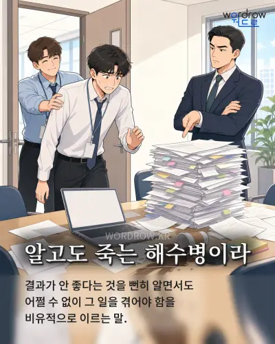한국어 속담 “알고도 죽는 해수병이라” 1컷 일러스트