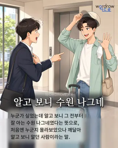 한국어 속담 “알고 보니 수원 나그네” 1컷 일러스트