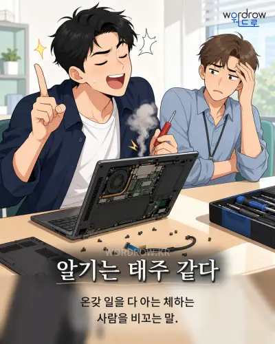 한국어 속담 “알기는 태주 같다” 1컷 일러스트