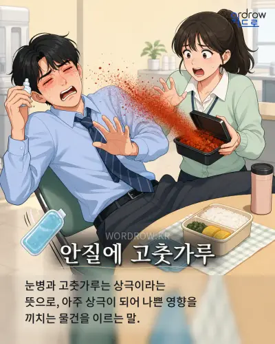 한국어 속담 “안질에 고춧가루” 1컷 일러스트