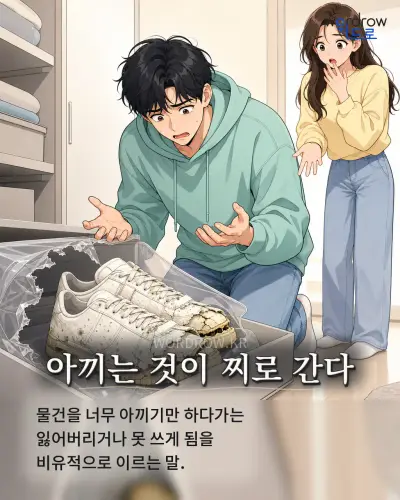 한국어 속담 “아끼는 것이 찌로 간다” 1컷 일러스트