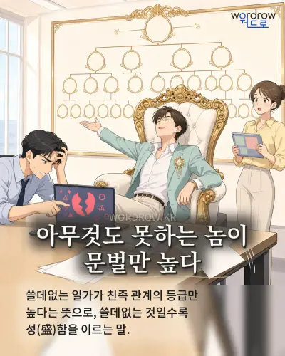 한국어 속담 “아무것도 못하는 놈이 문벌만 높다” 1컷 일러스트