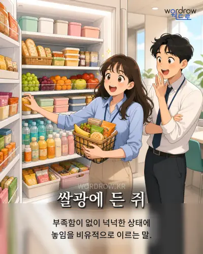 한국어 속담 “쌀광에 든 쥐” 1컷 일러스트