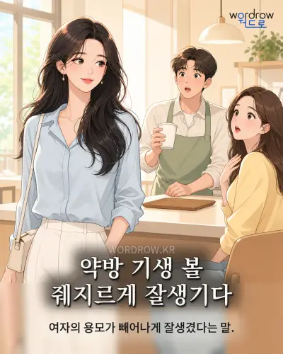 한국어 속담 “약방 기생 볼 줴지르게 잘생기다” 1컷 일러스트