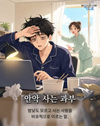 한국어 속담 “안악 사는 과부” 1컷 일러스트