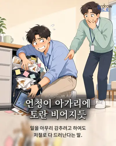 한국어 속담 “언청이 아가리에 토란 비어지듯” 1컷 일러스트