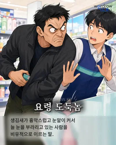 한국어 속담 “요령 도둑놈” 1컷 일러스트