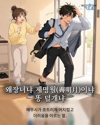 한국어 속담 “왜장녀냐 제명월이냐 똥 덮개냐” 1컷 일러스트