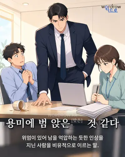 한국어 속담 “용미에 범 앉은 것 같다” 1컷 일러스트