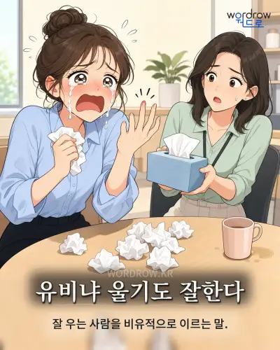 한국어 속담 “유비냐 울기도 잘한다” 1컷 일러스트