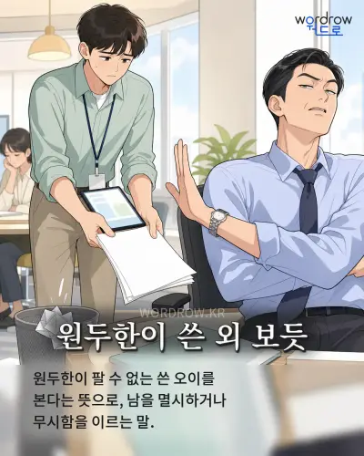 한국어 속담 “원두한이 쓴 외 보듯” 1컷 일러스트
