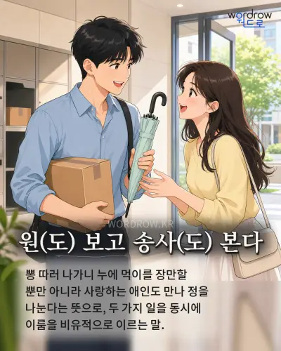 한국어 속담 “원(도) 보고 송사(도) 본다” 1컷 일러스트