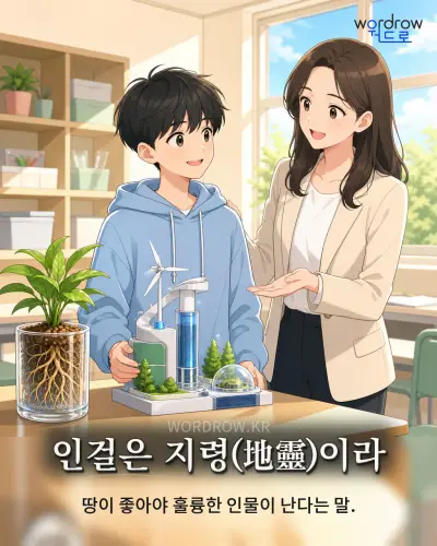 한국어 속담 “인걸은 지령(地靈)이라” 1컷 일러스트