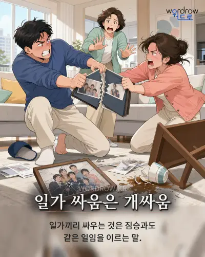 한국어 속담 “일가 싸움은 개싸움” 1컷 일러스트