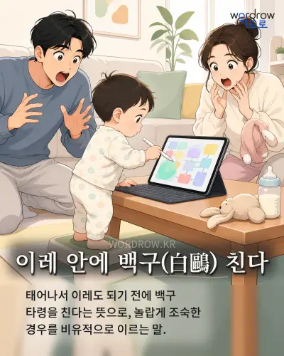 한국어 속담 “이레 안에 백구(白鷗) 친다” 1컷 일러스트