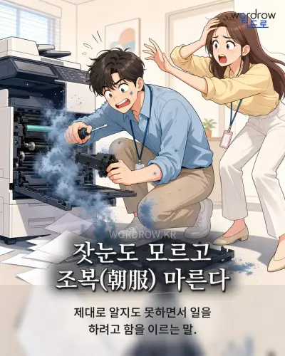 한국어 속담 “잣눈도 모르고 조복(朝服) 마른다” 1컷 일러스트