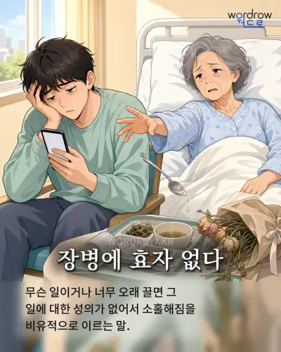 한국어 속담 “장병에 효자 없다” 1컷 일러스트