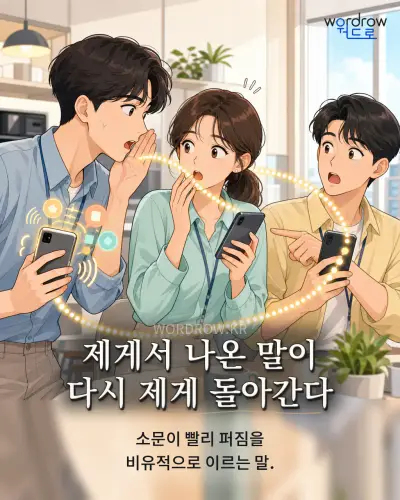 한국어 속담 “제게서 나온 말이 다시 제게 돌아간다” 1컷 일러스트