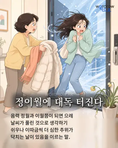 한국어 속담 “정이월에 대독 터진다” 1컷 일러스트