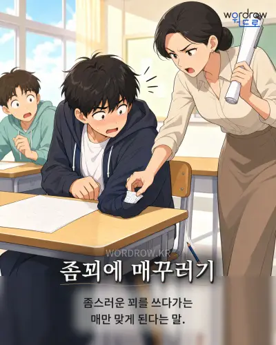 한국어 속담 “좀꾀에 매꾸러기” 1컷 일러스트
