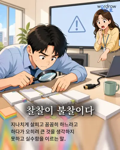 한국어 속담 “찰찰이 불찰이다”를 한 장면으로 담은 1컷 일러스트