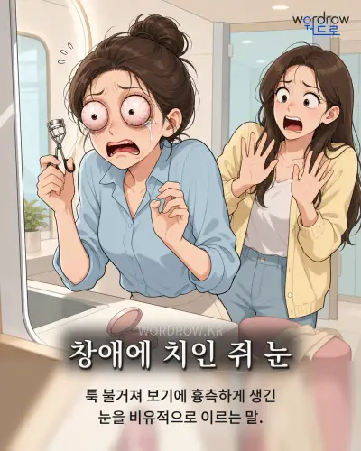 한국어 속담 “창애에 치인 쥐 눈” 1컷 일러스트