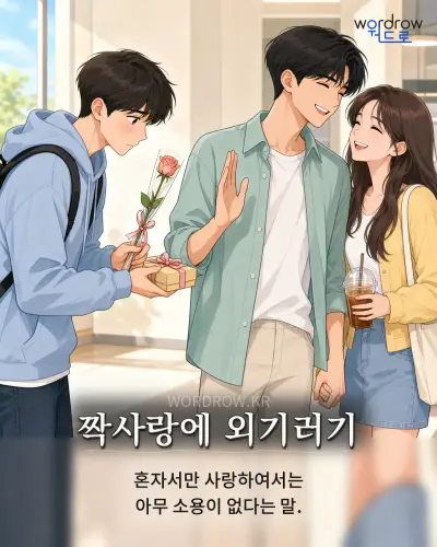 한국어 속담 “짝사랑에 외기러기” 1컷 일러스트