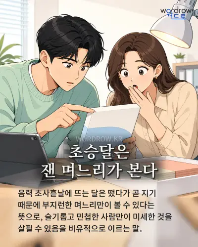 한국어 속담 “초승달은 잰 며느리가 본다”를 한 장면으로 담은 1컷 일러스트