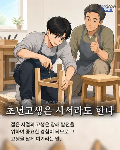 한국어 속담 “초년고생은 사서라도 한다” 1컷 일러스트