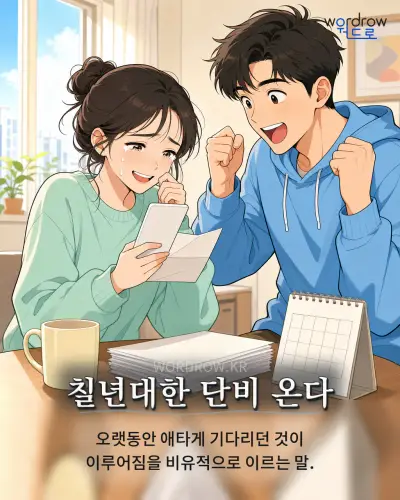 한국어 속담 “칠년대한 단비 온다” 1컷 일러스트