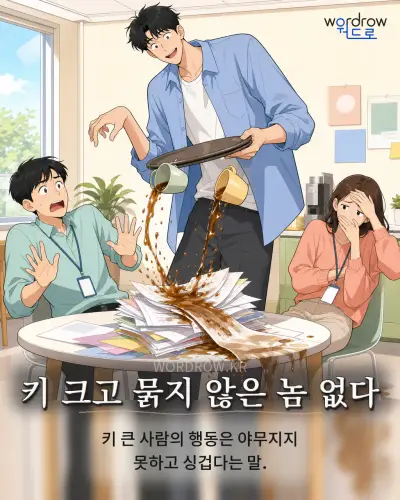 한국어 속담 “키 크고 묽지 않은 놈 없다” 1컷 일러스트