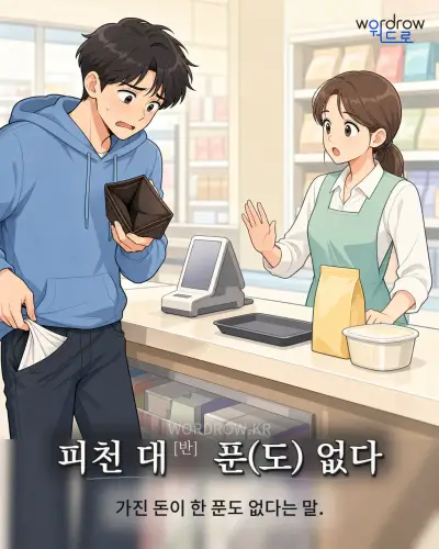 한국어 속담 “피천 대[반] 푼(도) 없다” 1컷 일러스트