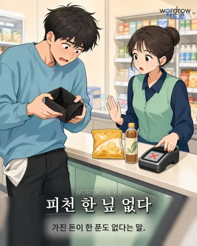 한국어 속담 “피천 한 닢 없다” 1컷 일러스트