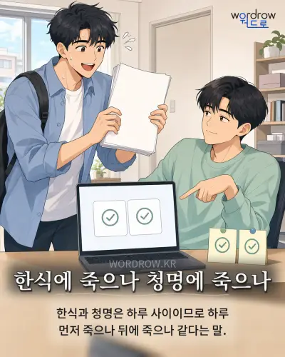 한국어 속담 “한식에 죽으나 청명에 죽으나” 1컷 일러스트