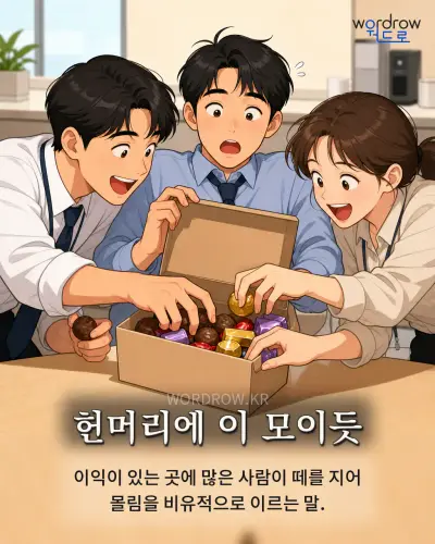 한국어 속담 “헌머리에 이 모이듯” 1컷 일러스트