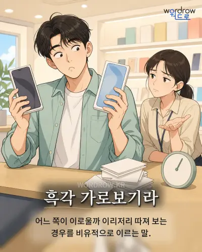 한국어 속담 “흑각 가로보기라” 1컷 일러스트