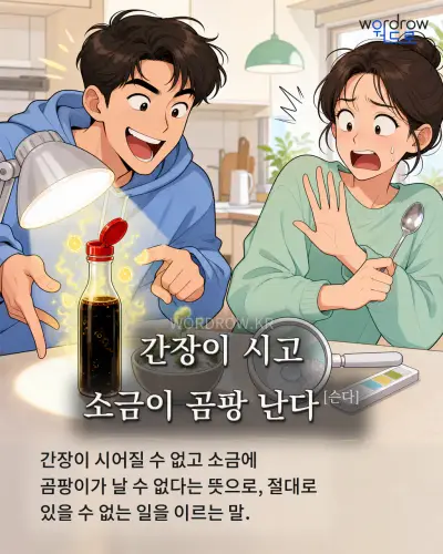 한국어 속담 “간장이 시고 소금이 곰팡 난다” 1컷 일러스트