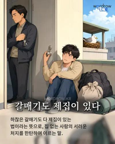 한국어 속담 “갈매기도 제집이 있다” 1컷 일러스트