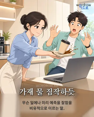 한국어 속담 “가재 물 짐작하듯” 1컷 일러스트