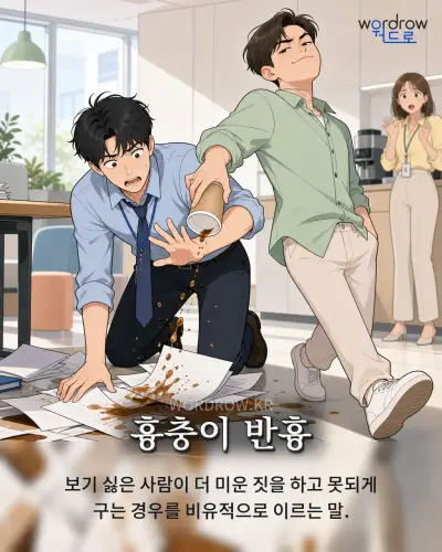 한국어 속담 “흉충이 반흉” 1컷 일러스트