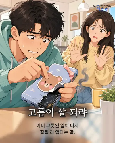 한국어 속담 “고름이 살 되랴” 1컷 일러스트
