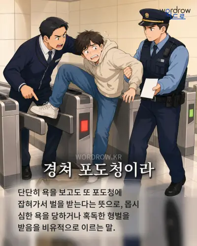 한국어 속담 “경쳐 포도청이라” 1컷 일러스트